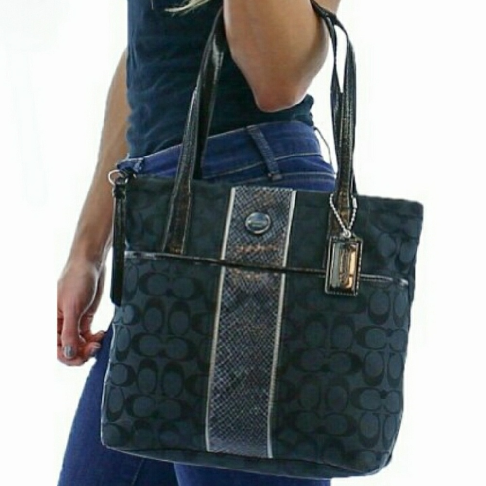 Coach Signature Stripe Python Tote - Picture 1 of 5